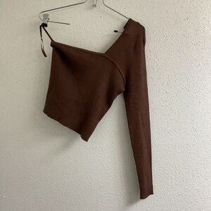 Brown Asymmetrical One-Shoulder Sweater Top